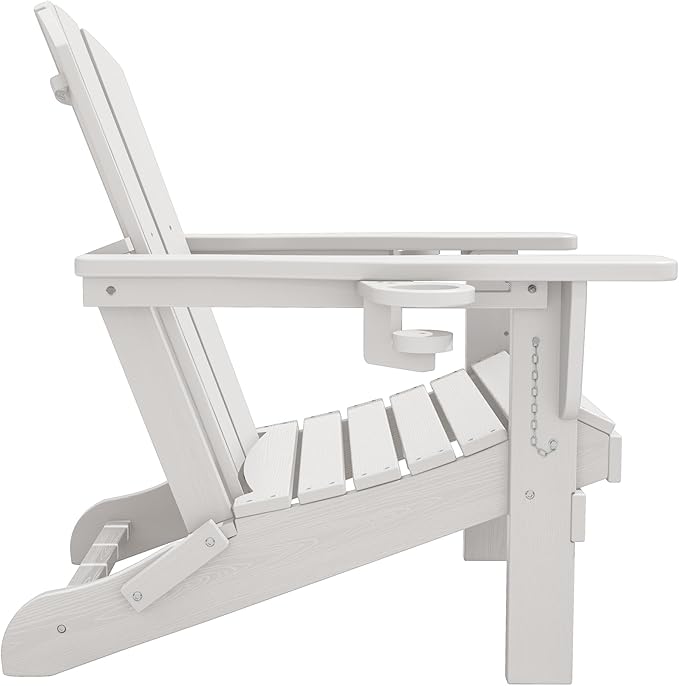 SERWALL Adirondack Chair with Cup Holders - Composite Adirondack Chairs Set of 2 HDPE Outdoor Chairs All Weather Use- White