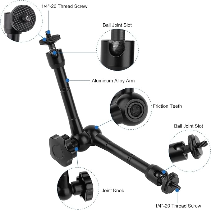 Magnetic Camera Mount for GoPro Hero/Insta 360 / DJI OSMO/AKASO Action Camera,3.46 inch Diam Magnetic Rubber Coating Base,10 inch Length Adjustable Aluminum Alloy Arm