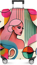 ANNA QUEEN Modern Art Fashion Luggage Cover, Stylish Abstract Woman Suitcase Protector, Washable, Stretchable Travel Sleeve for 24-26 Inch Luggage, Trendy, Colorful Design