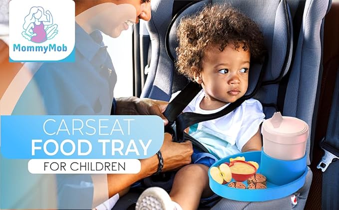 Complete Kids Travel Tray Kit - Easily Expands Cup Holder into 360° Cup & Travel Tray for Kids Car Seat, Booster, and Stroller - Toddler Road Trip Essentials Set Includes Coaster & Brush (Pink)