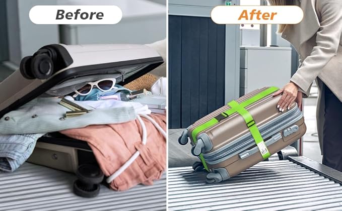 BILIONE Luggage Straps 88 inch Adjustable Suitcase Belt, Lockable Against Accidental Opening, Easy to Identify Travel Accessories, Add a Bag Connector (Lucky Purple, 2)