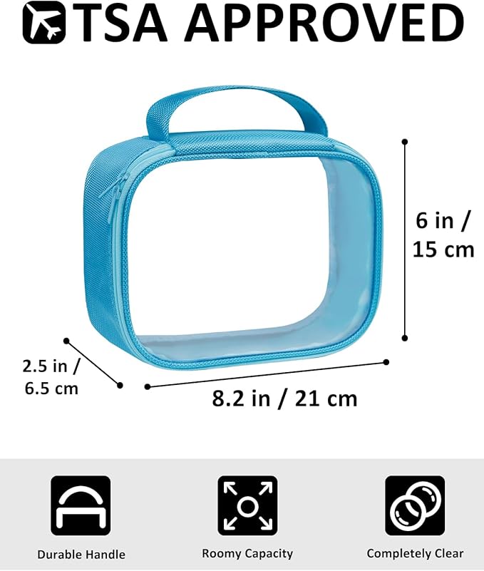 Moyad TSA Approved Clear Toiletry Bag, 1 Pack Quart Size 3-1-1 Liquids Pouch for Travel, Transparent Makeup & Cosmetic Organizer for Women Men, Blue
