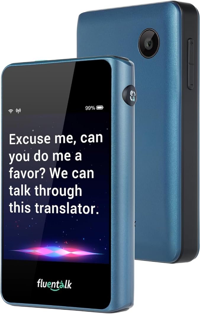 Timekettle, Fluentalk T1 Mini Translator Device No WiFi Needed, Built in 1-Year Global Mobile Data, Supports 40 Languages and Photo Translation, Instant Language Translator for Travelling Blue