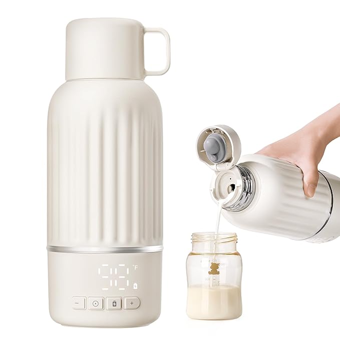 Snow Bear Portable Bottle Warmer for Travel, Fast Heating in 2.5 Mins for Breast Milk and Formula, 10200mAh Battery with LED Display, 17oz Large Capacity, Baby Bottle Warmer with Temperature Control