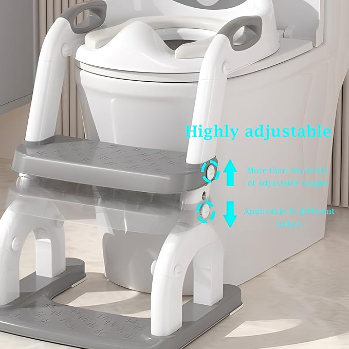 Potty Training Seat Upgraded 2-in-1 Potty Toilet for Kids Boys and Girls, Adjustable Step & Seat Height with Splash Guard Anti-Slip Pad Step Stool(White and Gray)
