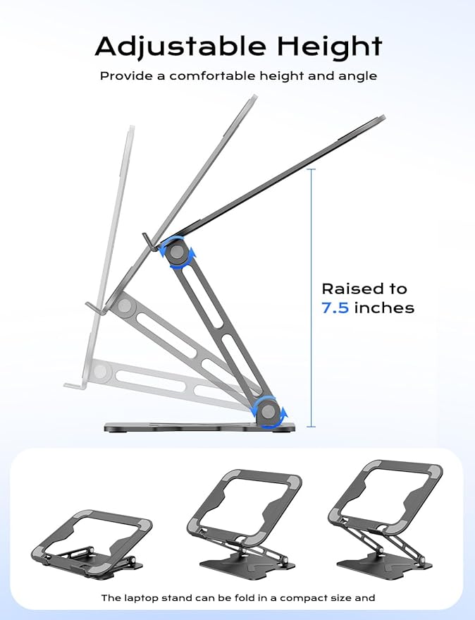 Adjustable Laptop Stand for Desk, Metal Foldable Laptop Riser, Portable Laptop Holder Mount, Ventilated Cooling Notebook Stand for MacBook Air Pro, All 10-16'' Notebooks Laptops, Space Black