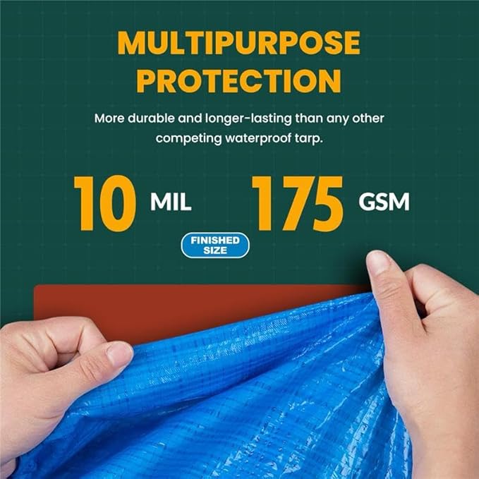 Large Waterproof Tarp - Heavy Duty 10 Mil Thick Poly Tarpaulin Ideal for Canopy Tents, Boats, RV or Pool Covers - Multipurpose Protective Tarps with Grommets for Indoor and Outdoor Use | 20' x 30'