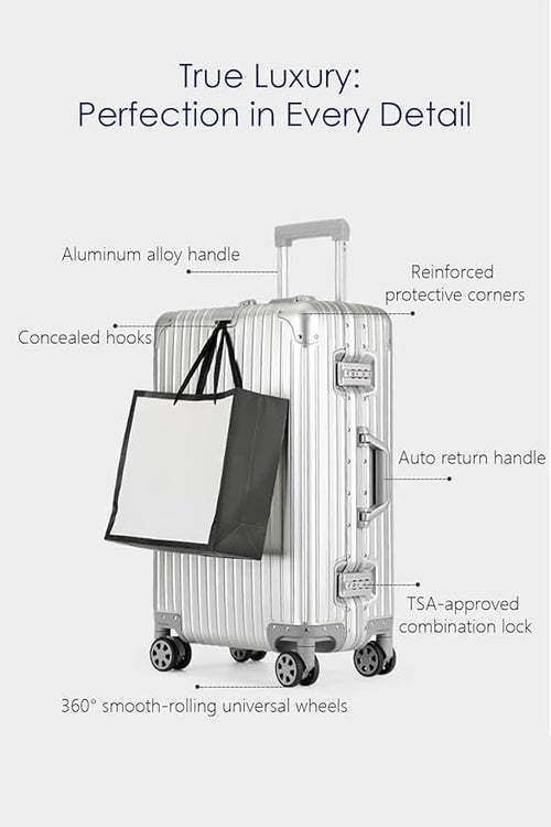28 Inch All Aluminum Checked in Luggage with Wheels, Hard Shell Zipperless Suitcase with TSA Locks, Large Travel Luggage, Silver