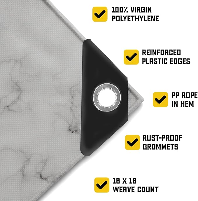 Core Tarps Extreme Heavy Duty 20 Mil Tarp Cover, Waterproof, UV Resistant, Rip and Tear Proof, Poly Tarpaulin with Reinforced Edges for Roof, Camping, Patio, Pool, Boat (Marble/White 12′ X 16′)