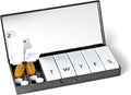 PORT X POLISH Designer Weekly Pill Box Organizer (Single 1X Daily, Classic Black) | Compact, Stylish 7-Day Vitamin Supplement Case | Cute Portable Mini Travel Medicine Carrier | BPA-Free Pillbox Caddy
