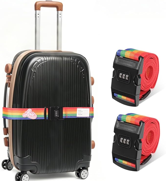 Adjustable Luggage Straps with Combination Lock – 4 Pack Bright Colors, Quick-Release Buckle, Secure Travel Luggage Straps for Added Safety（Multicolour）