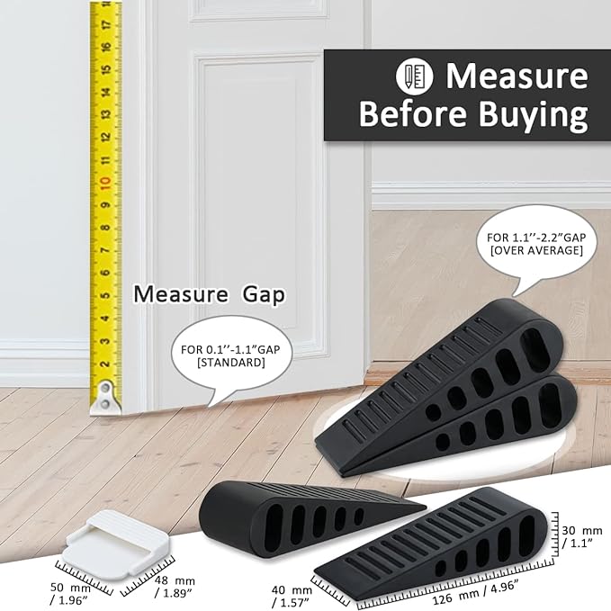 JQK Rubber Door Stopper Wedge, Black 6 Pack Soft TPR Premium Door Stops for Bottom of Heavy Duty Door on Tile, Concrete, Carpet, Wooden Floor, DSB61-BK-P6