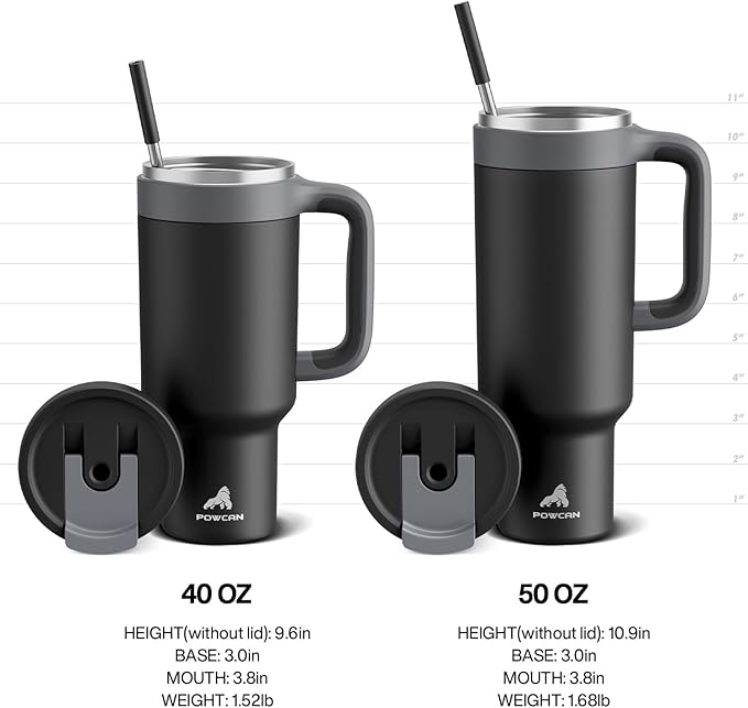 POWCAN 40 oz Tumbler with Handle, 2-in-1 Straw and Sip Lid, Leakproof, Dishwasher Safe, Insulated Stainless Steel Travel Coffee Mug, Keeps Cold for 34 Hours, Fits in Car Cup Holder (Forest)