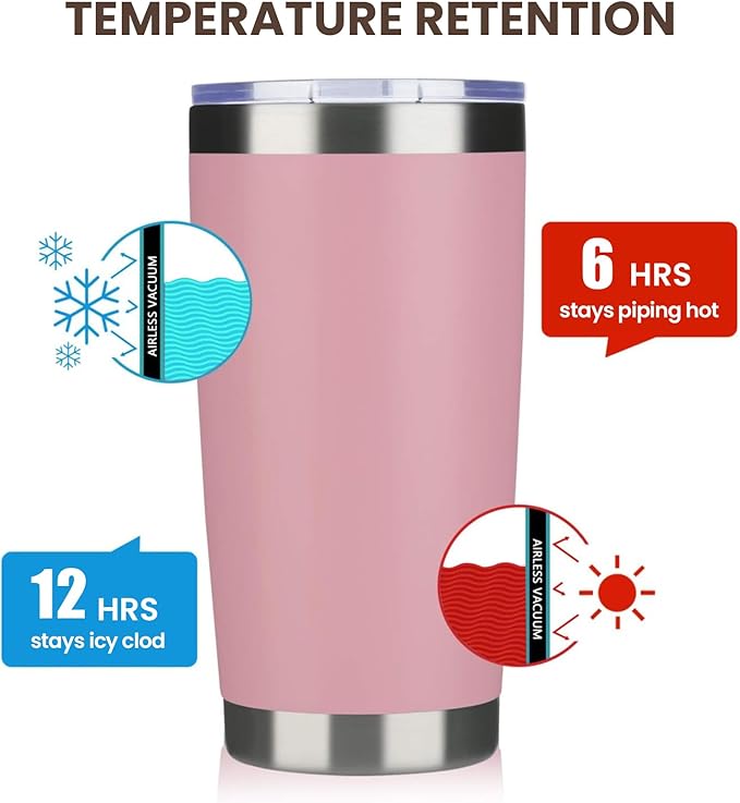 MEWAY 20oz Tumbler Cup Double Wall Vacuum Insulated Travel Mug Bulk, Stainless Steel Tumblers with Lid and Straw, Durable Powder Coated Coffee Cups for Cold & Hot Drinks (Pink, 1)
