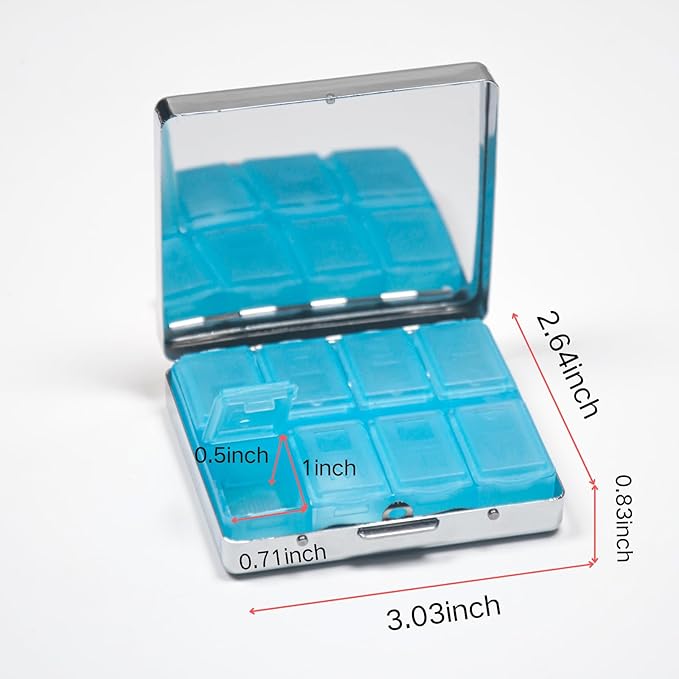 Cute and Portable Metal Pill Organizer – 8 Compartments, Elegant Chrome Finish, Ideal for Travel and Daily Use (Vintage Poison)