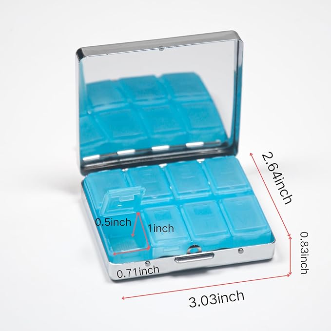 Silver Vintage Pill Box 7 Day Metal Pill Box with Mirror and 8 Compartments Cute Travel Pill Organizer for Purse (Christian Bible Verse)