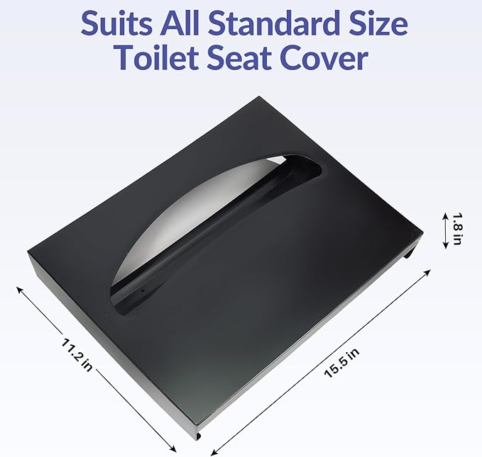 Stainless Steel Toilet Seat Cover Dispenser, Wall Mount Single or 1/2 Fold Large Capacity Toilet Seat Covers Holder for Commercial and Residential, Matt Black