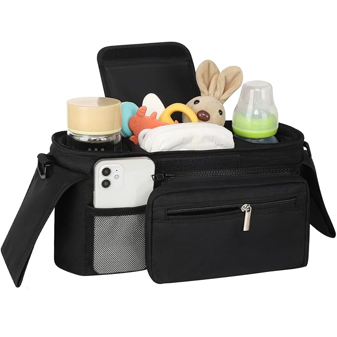 Accmor Universal Stroller Organizer with Insulated Cup Holder Detachable Phone Bag and Shoulder Strap,Stroller Bag Caddy Organizer Fits for Uppababy, Baby Jogger, Britax Strollers