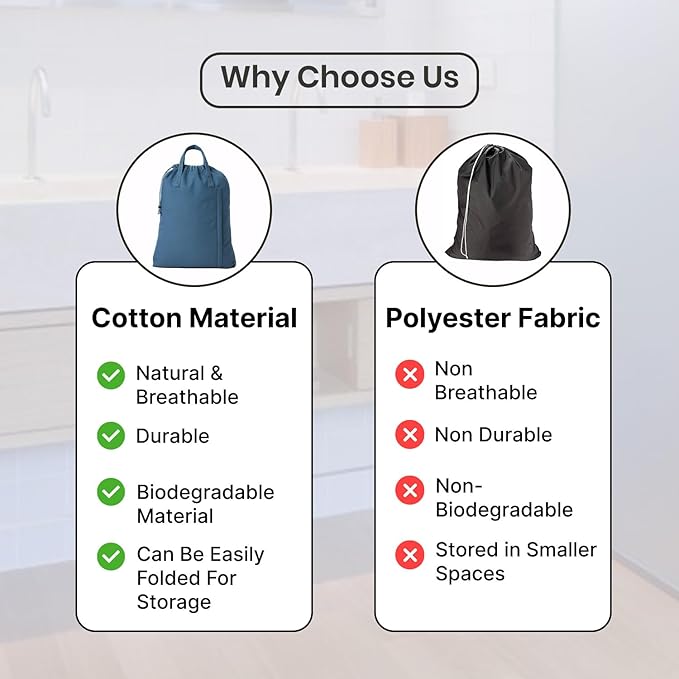 LFH Home Cotton Canvas Large Laundry Bag with Handle, Heavy Duty Drawstring Closure Washable Laundry Bags, School Travel, Home, Hotel, College Dorm, Organizer Sack, Toys Clothes 24x36-Sky Blue
