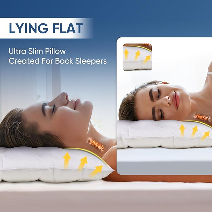 MINUPWELL Ultra Flat Small Pillow for Sleeping, 18x13in Small Pillow for Travel 7D High Support 2.5 inch Height Ultra Thin Pillows -Mini Pillow - 100% Cotton