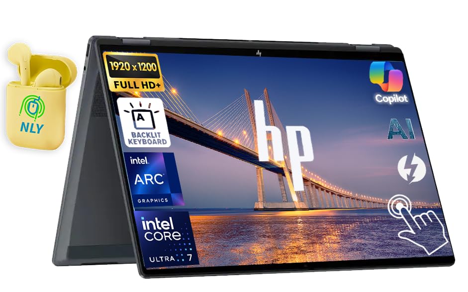 HP OmniBook X Flip 16" FHD+ Touchscreen 2-in-1 Business Laptop, Next Gen Envy x360, Intel Core Ultra 7 256V Processor, 16GB DDR5 RAM 1TB SSD, Windows 11 Pro, Backlit KB, NLY Earphones, Eclipse Gray