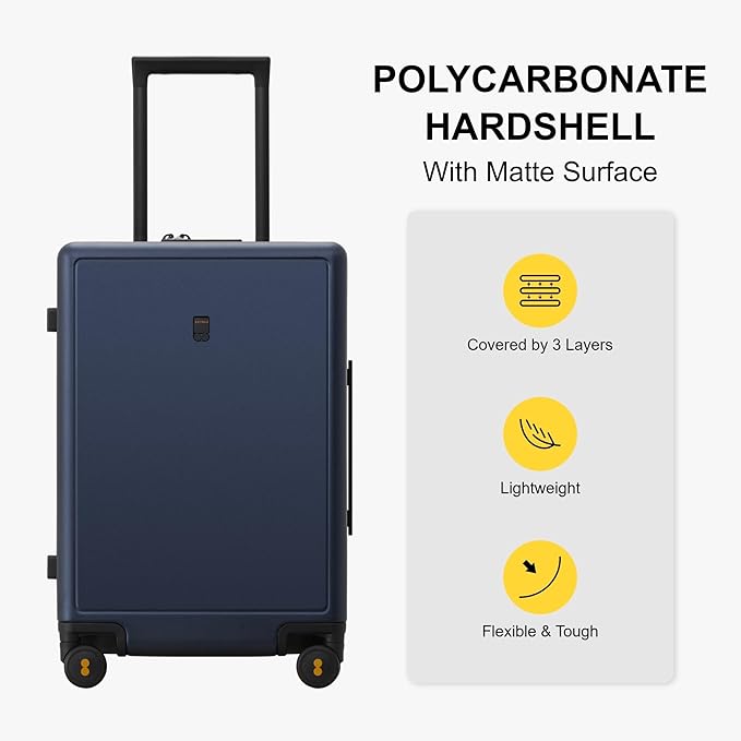 LEVEL8 Elegance Carry-on Suitcase, 20 Inch Carry on Luggage, Hardside Large Suitcases with Wheels, Tavel Bag with Tsa Lock, Navy Blue