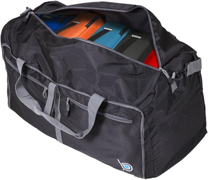 Bago Large Foldable Duffel Bags for Traveling Women & Men - 80L Packable Duffle Bag for Travel with Shoe Compartment - Water Repellant, Heavy Duty, Lightweight Folding & Collapsible (SnowDepBlue)