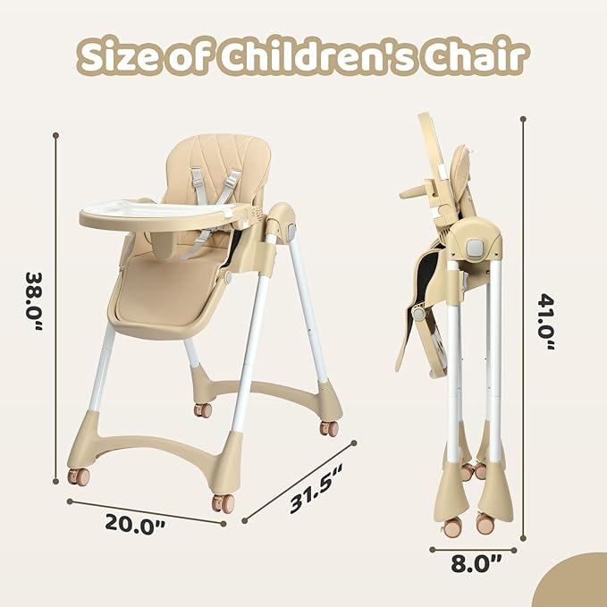 JOYMOR Foldable Baby High Chair, 4 in 1 Convertible Highchair for Eating, Height Adjustble and Multiple Recline, Compact Foldable Design for Easy Storage (Beige)