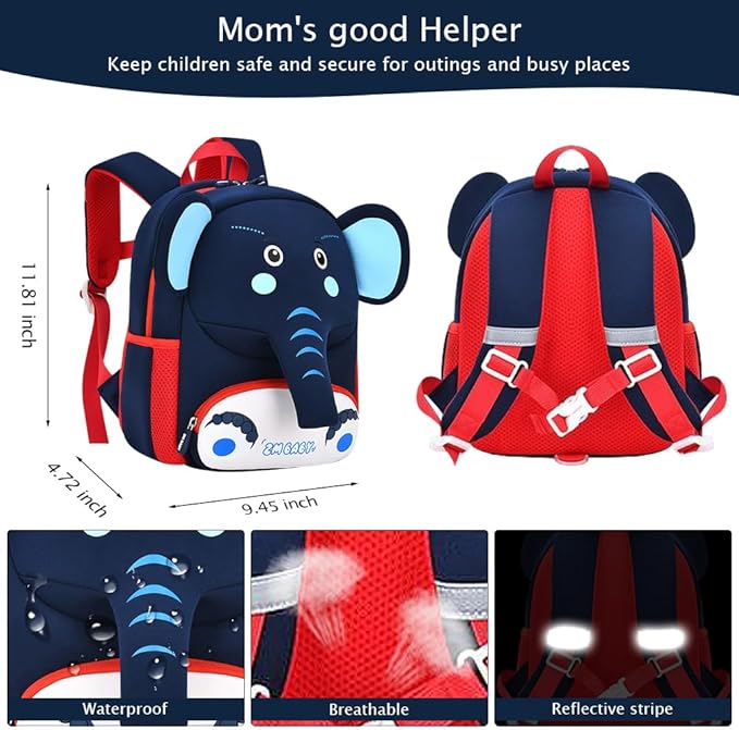 Padgene Toddler Harness Backpacks Safety Leash Kids Anti Lost Kindergarten Preschool Backpack Neoprene Lightweight Animal Schoolbag 3D Cartoon Dinasour Mini Travel Bag for Boys Girls Ages 3-5