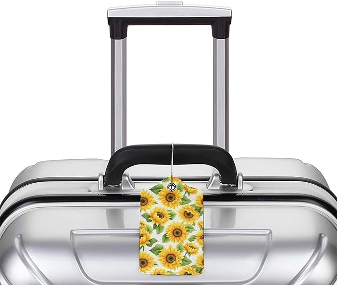 Lovely Sunflower Leather Luggage Tag with Stainless Steel Ring, Fun Name Id Card Cover Travel Bag Tag Set, Suitable for Travel Bag Luggage Women Men 1 PCS