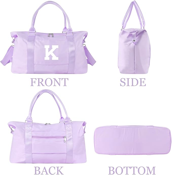 Daughter Niece Gifts for Teen Girl Kids, Initial Travel Duffel Bag Sports Gym Bag Personalized Gifts Weekender Bag，Monogram Overnight Bag Cute Dance Bag Birthday Bridesmaid Gifts for Women(Purple, K)