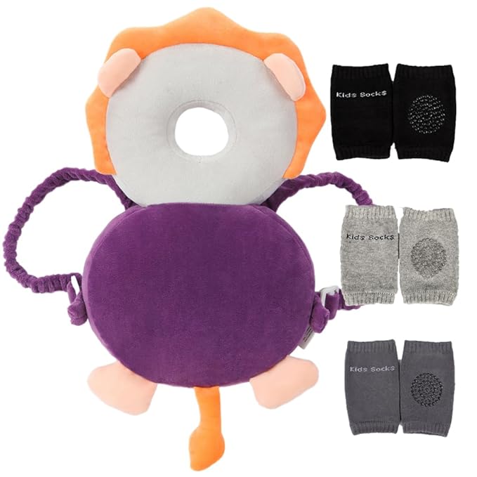 Feidoog Baby Head Protector Cushion Backpack with 3 Baby Knee Pads for Walking & Crawling,Purple Devil