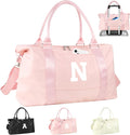 Initial Travel Duffel Bag Sports Gym Bag for Girls Teen Birthday Gifts,Pink Personalized Weekender Bag Carry On Tote Bags for Women Men,Waterproof Overnight Luggage Bag with Trolley Sleeve(Letter N)