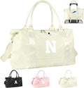 Initial Travel Duffel Bag Sports Gym Bag for Kids Teen Birthday Gifts,Beige Personalized Weekender Bag Carry On Dance Bags for Women Men,Waterproof Monogram Overnight Bag with Trolley Sleeve(Letter N)