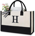 TOPDesign Embroidery Initial Canvas Tote Bag, Personalized Present Bag, Suitable for Wedding, Birthday, Beach, Holiday, is a Great Gift for Women, Mom, Teachers, Friends, Bridesmaids (Letter H)