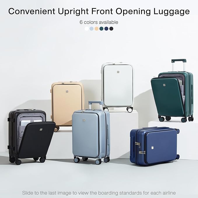 Hanke Grace Expandable Carry On Luggage with Wheels Airline Approved Hard Shell Suitcases with Front Pocket，Top Opening Luggage with TSA Lock for Short Business Travel, Grey.