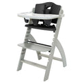 Abiie Beyond Junior Wooden High Chair with Tray - Adjustable and Convertible High Chair for Babies and Toddlers - 6 Months to 250 Lb - Water Resistant - Misty Grey Wood/Black Pearl Cushion