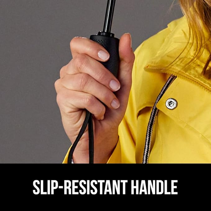 GORILLA GRIP Strong Stick Umbrella for Rain, Compact Travel One-Click Automatic Open Close, Lightweight, Portable, US Designed Reinforced Fiberglass Ribs, Wind Resistant, Easy Collapse, Cats Dogs