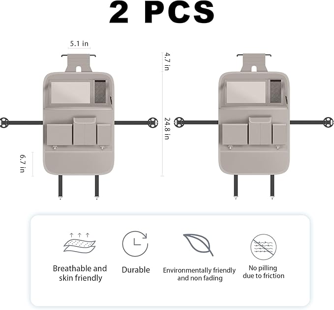 Car Seat Organizers,Multi-functional Back Seat Protectors, Storage Pouches, and Tray Holders (for Cars, Kids, Seat Back and Rear Seats) (Plain Gray, 2 Pcs)