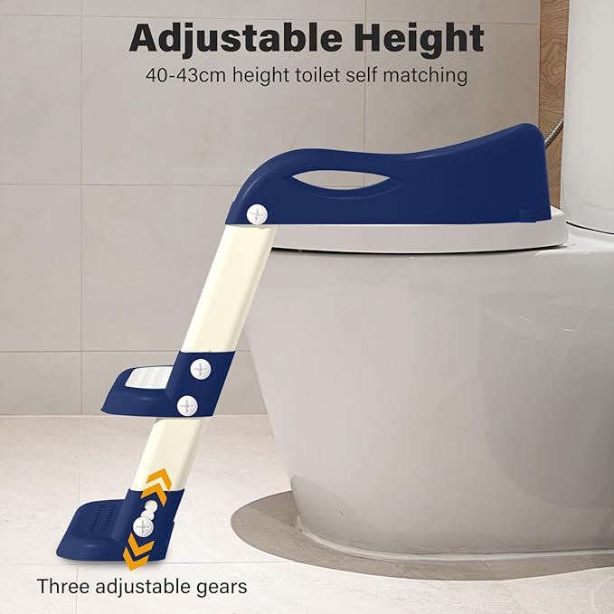 Potty Training Seat with Step Stool Ladder, Adjustable Foldable Potty Seat for Toilet with Anti-Slip Pads Ladder for Kids Boys Girls Toddlers - Navy Blue