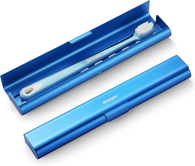 Aluminum Toothbrush Travel Case, Portable Travel Toothbrush Holder, Durable Manual Toothbrush Box Container for Traveling, Bathroom, Camping, Business Trip-Blue