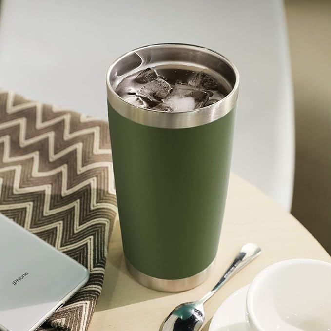 DOMICARE 20oz Stainless Steel Tumbler Bulk with Lid, Double Wall Vacuum Insulated Travel Mug, Powder Coated Coffee Cup (Army Green, 12)