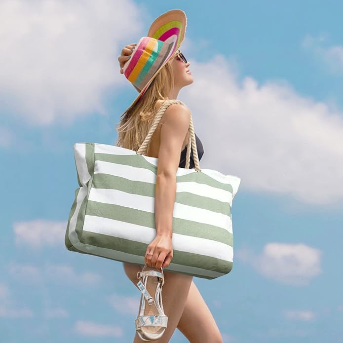 Becokan Beach Bags for Women Large Waterproof Beach Tote Bag Zipper Beach Bags Waterproof Sandproof Swim Pool Bag Large Tote