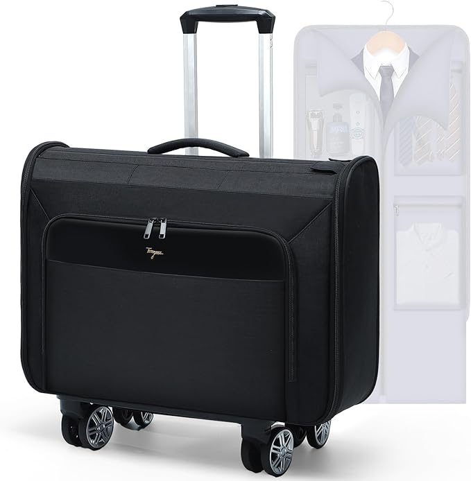 Softside Rolling Garment Bag, Large Duffle Garment Bag with Wheels, 3 in 1 Detachable Suit Luggage for Women Men, Business Travel Weekender, Black