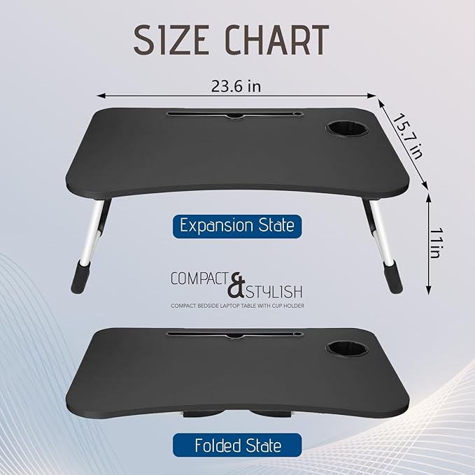 2-Pack Large Lap Desk for Bed & Sofa with Cup Holder & Foldable Legs Laptop Table, Breakfast Serving Tray, Tablet Phone Groove, Foldable Legs