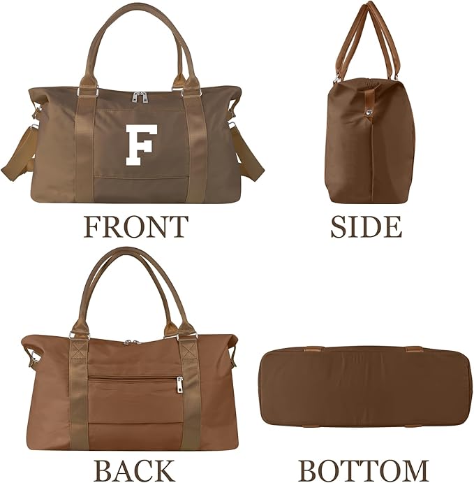 Birthday Graduation Gifts for Daughter,Initial Travel Duffel Bag Sports Gym Bag for Girls Teen Kids Birthday Gifts,Personalized Weekender Bag Carry On Tote Bags Cute Overnight Bag for Women(Brown, F)