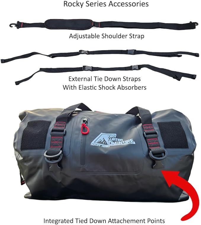 Motorcycle Waterproof Duffel Bag With Tie Down Straps, Marine Grade (120 Liter/31.7 Gallon, Rocky Series, Black)