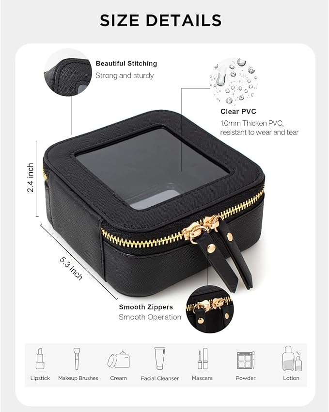 LETGO Clear Makeup Bags Small, Small Makeup Bag for Purse,Mini Clear Makeup Pouch Purse Organizer Fit Carry-on Travel Essentials,Cute Cosmetic Bags Car Accessories for Women (Mini-Black)