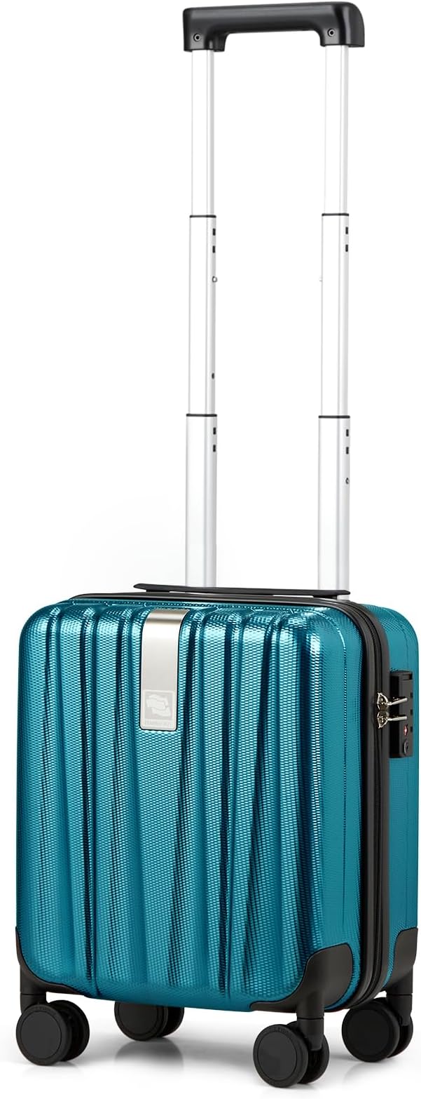 Hanke 14 Inch Underseat Carry On Luggage with Wheels Hard Shell Suitcases Carry On Bag Lightweight Small Mini Suitcase Tsa Luggage for Travel. Caribbean Blue.