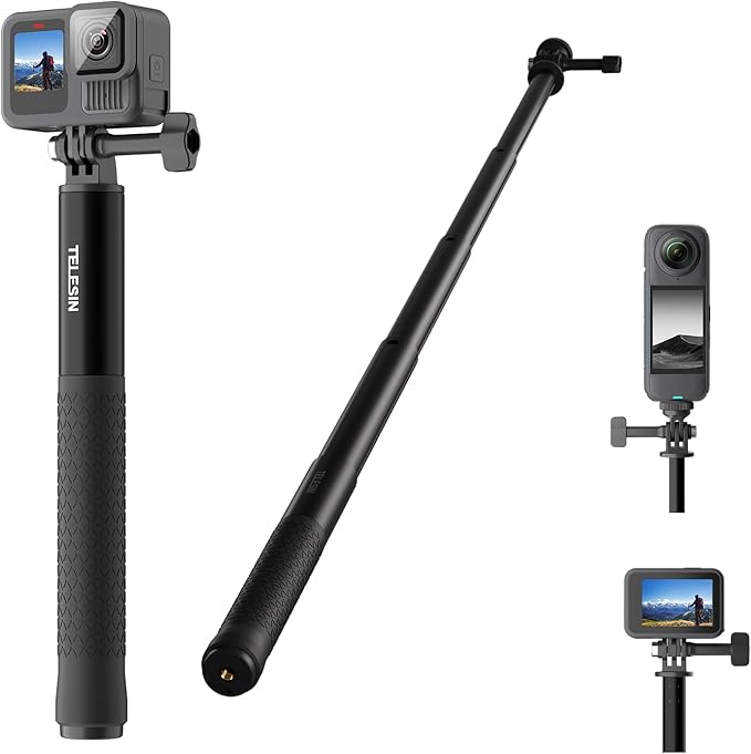 TELESIN 47" Extension Selfie Stick, Portable Handheld Invisible Monopod Pole for GoPro Hero 13 12 11 10 Insta360 X5 X4/DJI Osmo 360/Action 5 4 Pocket/AKASO Vlog Selfie Stick, Action Camera Accessories